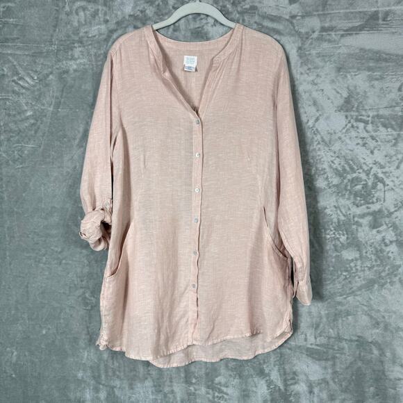 Sigrid Olsen Tunic Top Medium Pink Linen Button up - Picture 1 of 13